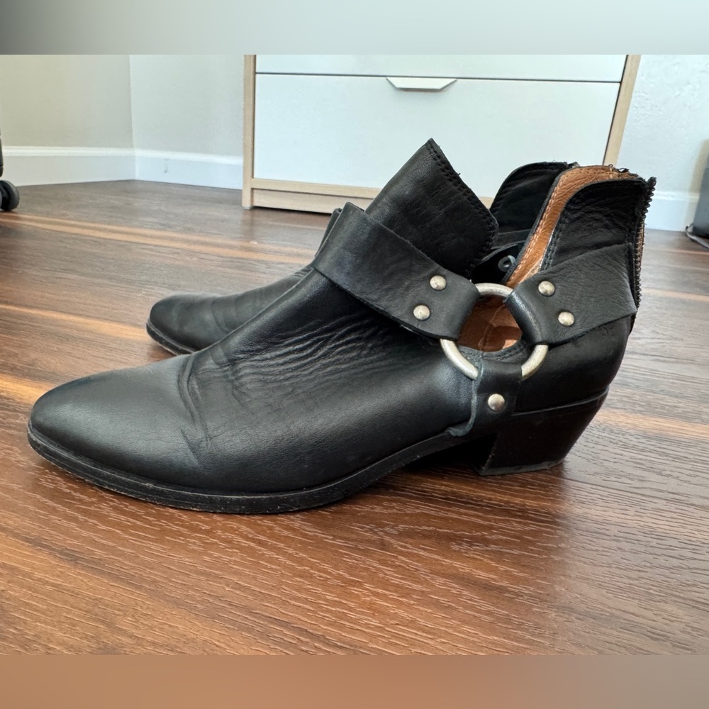 Black Leather Ankle Boots with Silver Accents